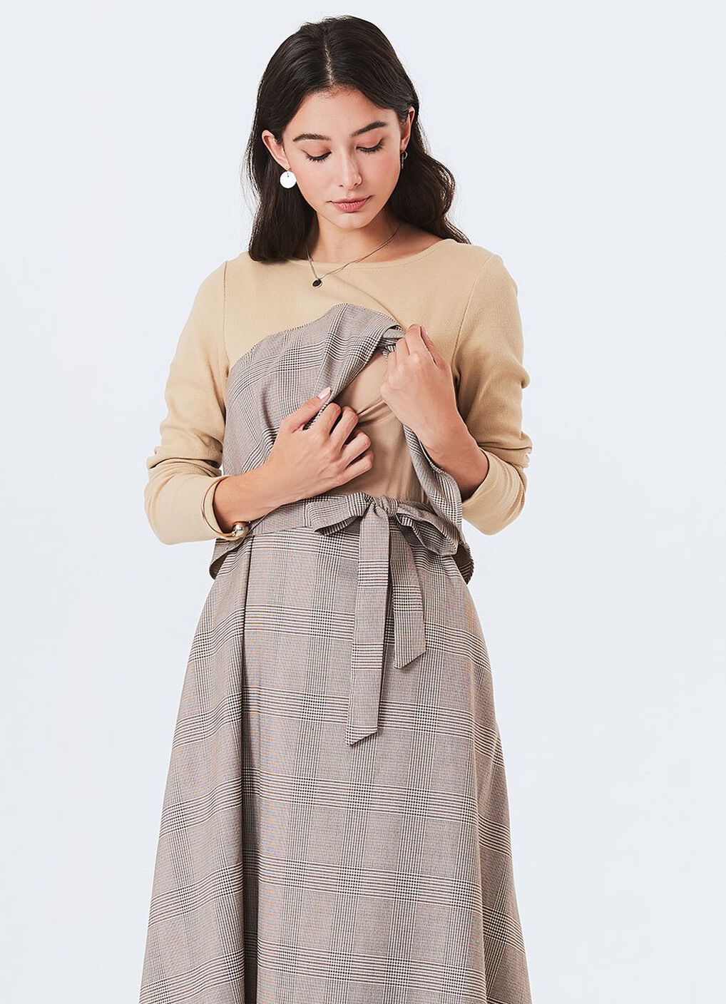 Splicing Maternity & Nursing Dress, Khaki, hi-res image number 1