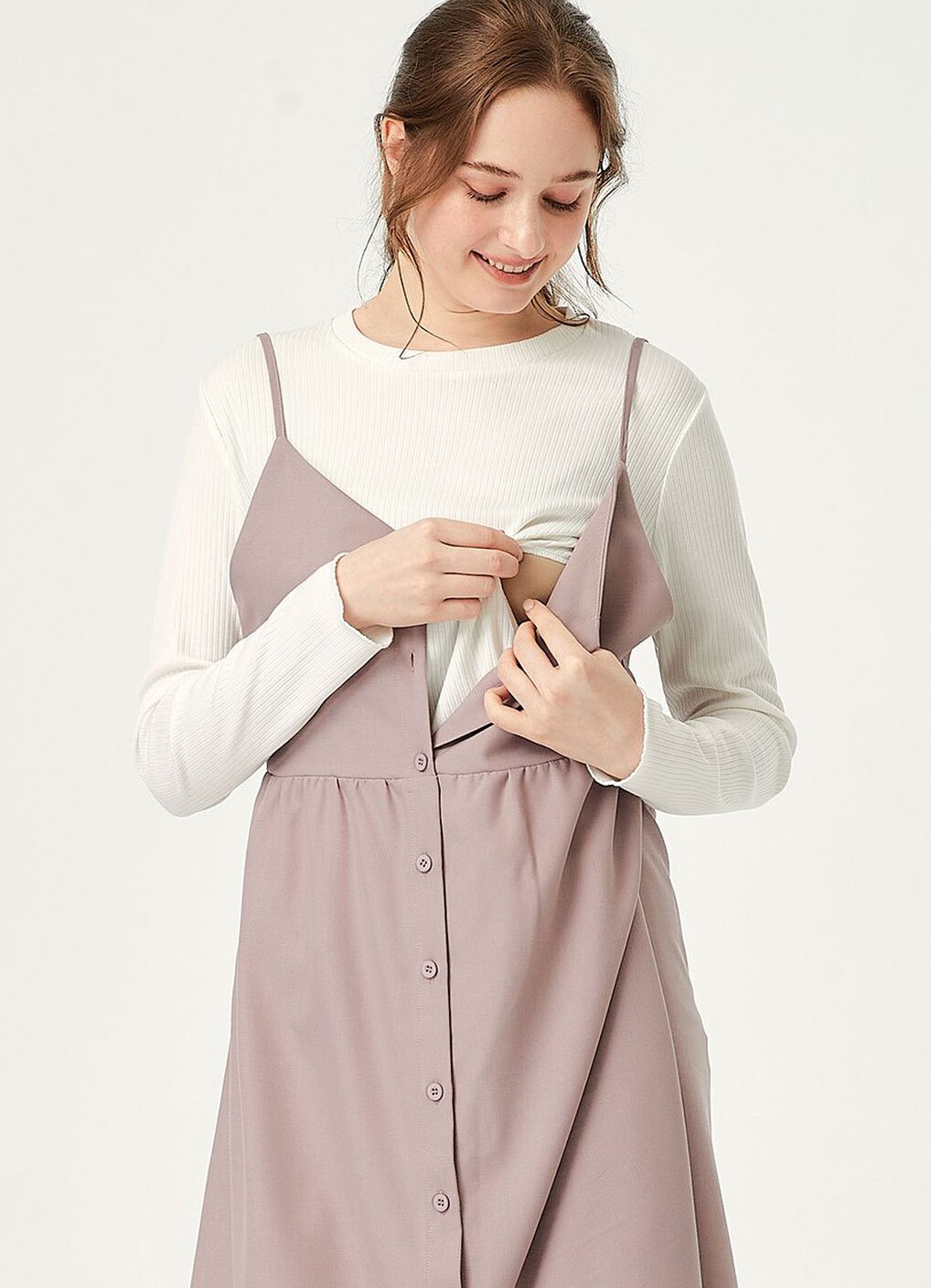 Button-Front Maternity & Nursing Dress, Mauve, hi-res image number 1
