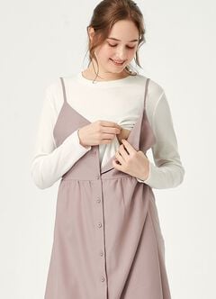 Button-Front Maternity & Nursing Dress, Mauve, hi-res