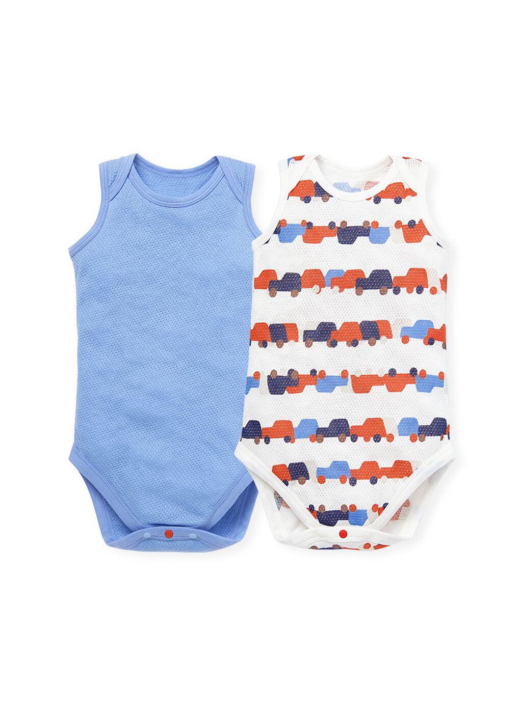 Baby Cotton Mesh Sleeveless Bodysuit 2 Pack, Mid Blue, hi-res image number 0