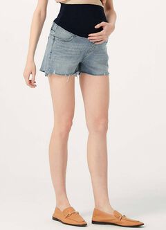 Frayed Hem Maternity Denim Shorts, , hi-res