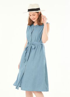 Button-through S/L Maternity & Nursing Dress, , hi-res