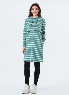 Striped Maternity & Nursing Hoodie Dress, Green, hi-res