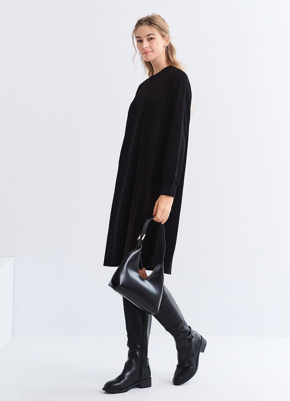 Soft Touch Maternity & Nursing Knit Dress, Black, hi-res image number 1