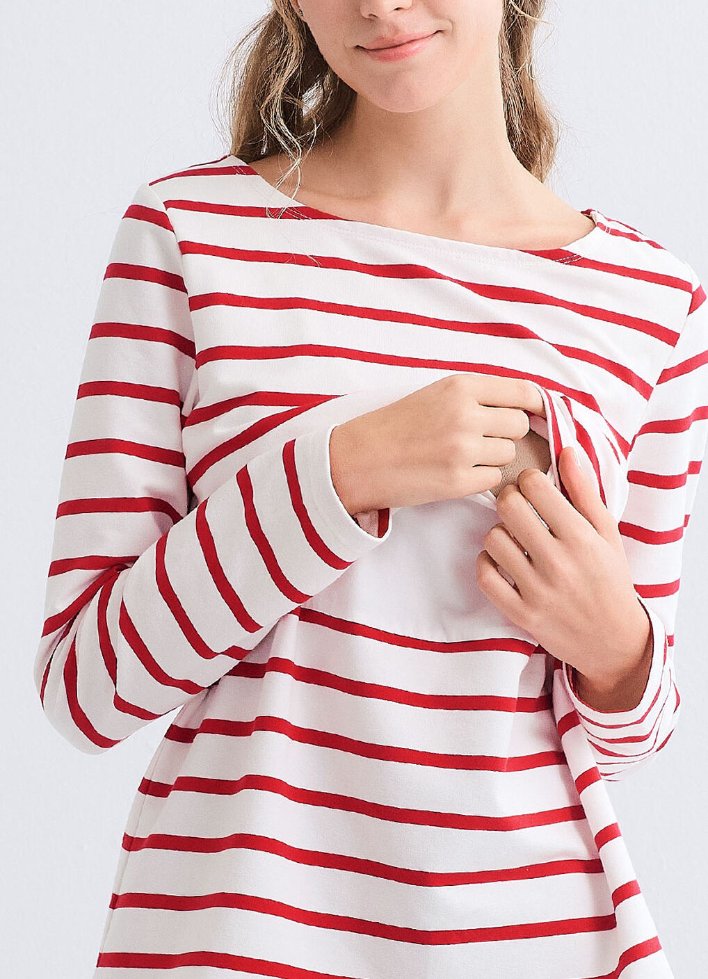 Striped Boat Neck Maternity & Nursing Top, Red, hi-res image number 2
