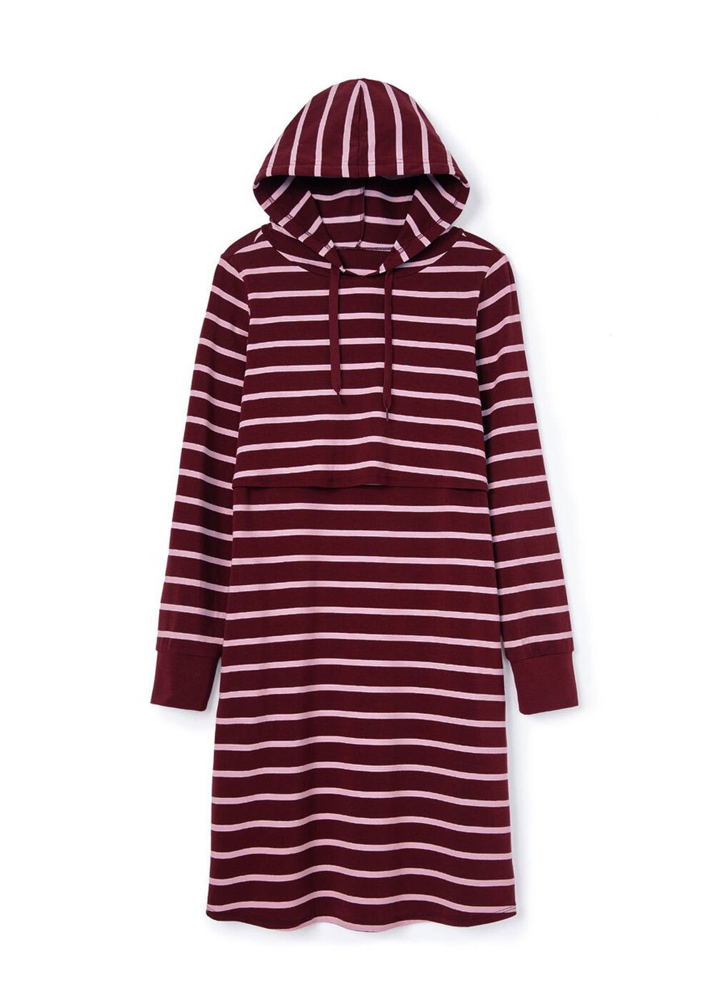 Striped Maternity & Nursing Hoodie Dress, Wine, hi-res image number 5
