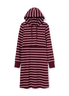 Striped Maternity & Nursing Hoodie Dress, Wine, hi-res