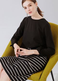 2 in 1 Maternity & Nursing Dress, Black, hi-res