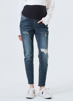 Raw Hem Ripped Maternity Skinny Jeans, , hi-res