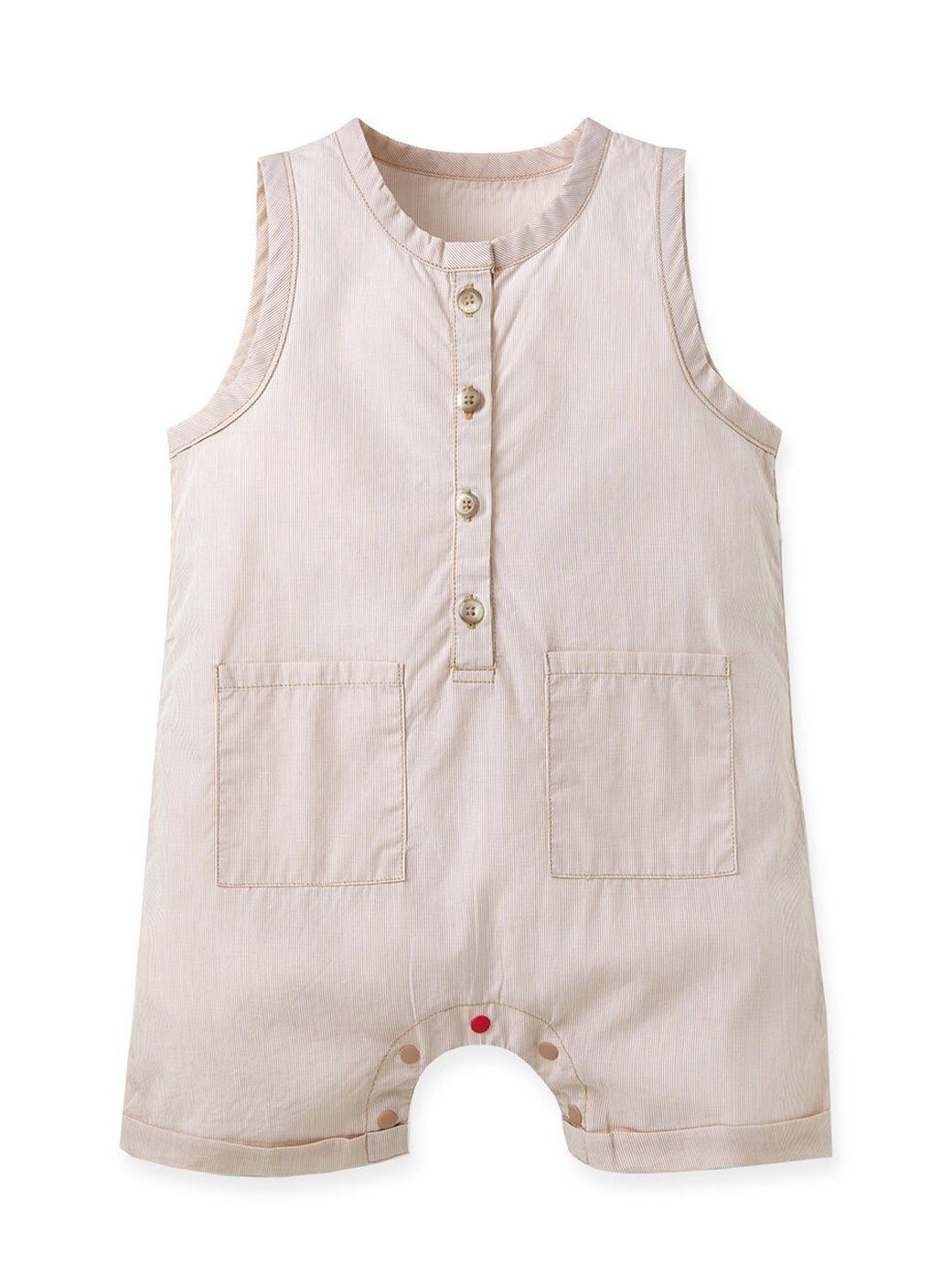 Baby S/L Patch Pocket Romper, Khaki, hi-res image number 0