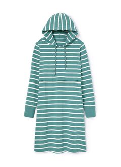 Striped Maternity & Nursing Hoodie Dress, Green, hi-res