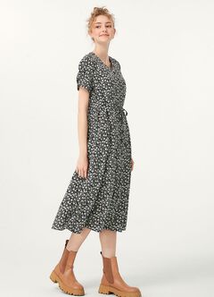 Floral Print V-Neck M&N Dress, Black, hi-res