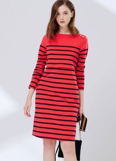 Striped Maternity & Nursing Dress, Red, hi-res
