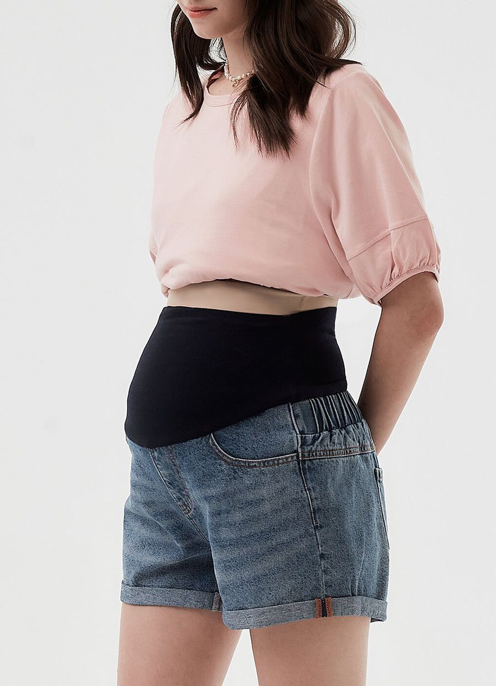 Cuffed Maternity Denim Shorts, , hi-res image number 2