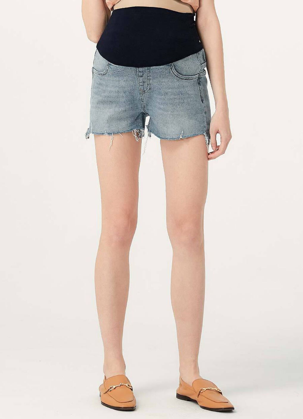 Frayed Hem Maternity Denim Shorts, , hi-res image number 0