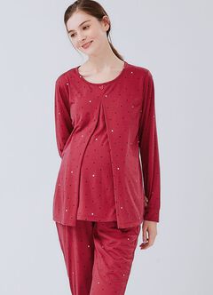 Mickey Dotty Maternity & Nursing Pyjama Set, Brick, hi-res