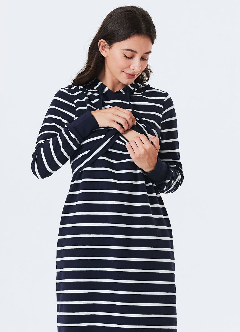 Striped Maternity & Nursing Hoodie Dress, , hi-res image number 1