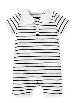 Striped Baby Polo Romper, White, hi-res