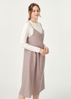 Button-Front Maternity & Nursing Dress, Mauve, hi-res