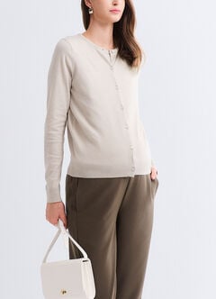 Knitted Crew Neck Maternity & Nursing Cardigan, Cream, hi-res