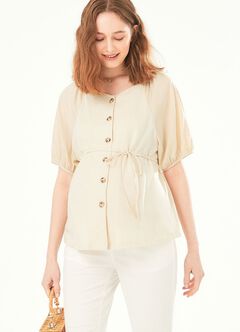 Puff Sleeve Maternity & Nursing Top, Cream, hi-res