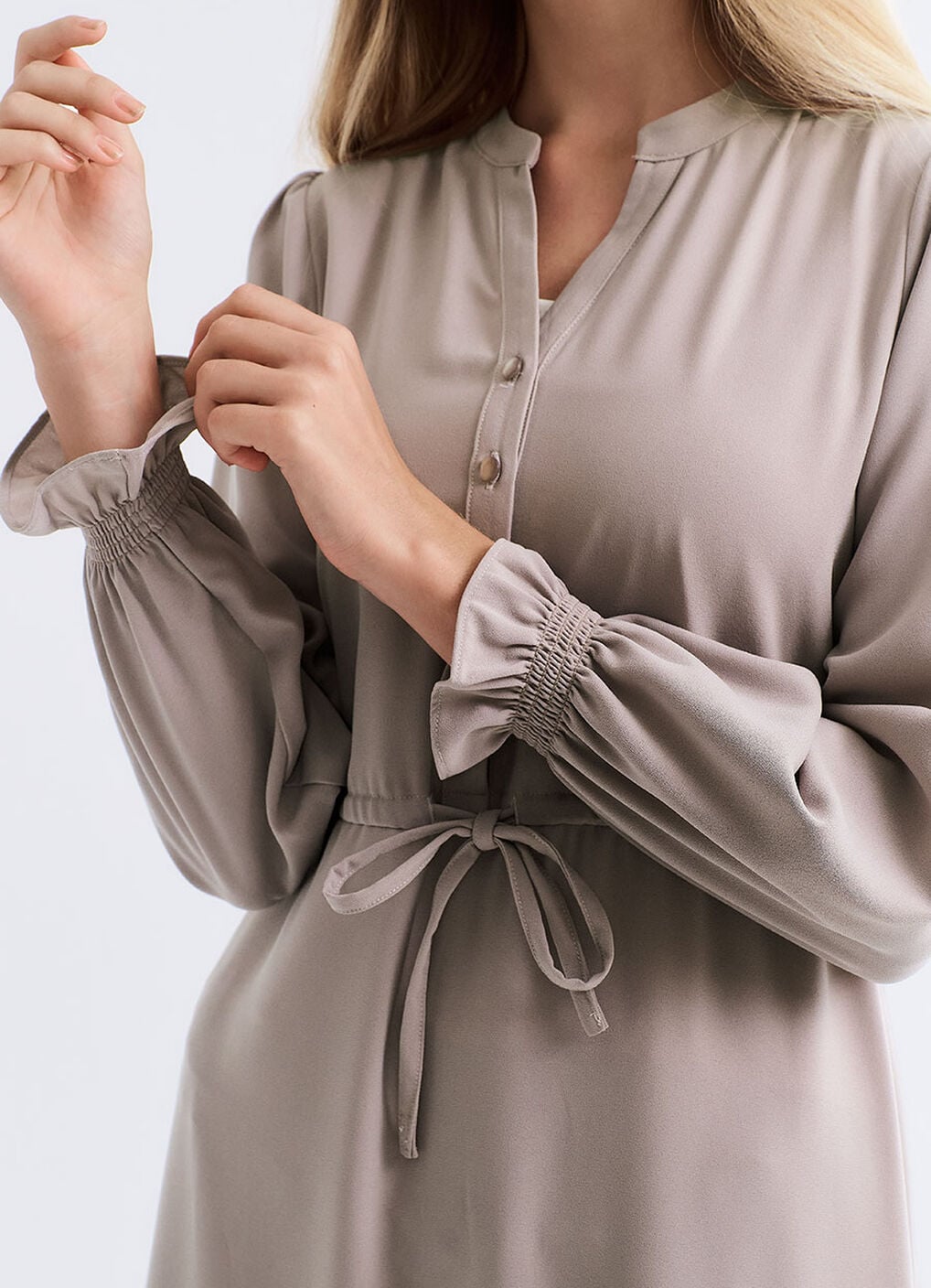 Half Placket Maternity & Nursing Dress, Silver, hi-res image number 1