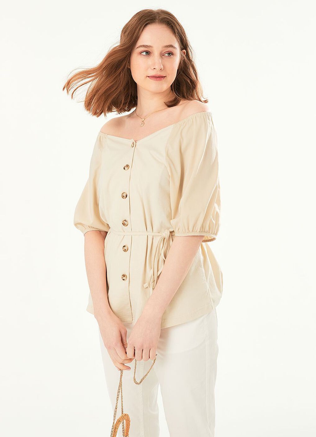 Puff Sleeve Maternity & Nursing Top, Cream, hi-res image number 2