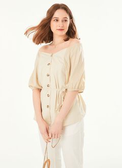 Puff Sleeve Maternity & Nursing Top, Cream, hi-res