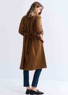 Elegant Belted Maternity & Nursing Shirt Dress, Brown, hi-res