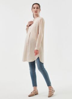 Half Button Round Neck Maternity & Nursing Long Top, , hi-res