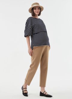 Striped Puff Sleeve Maternity & Nursing Top, , hi-res