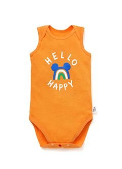 Baby Cotton Mesh Sleeveless Bodysuit 2 Pack, Orange, hi-res