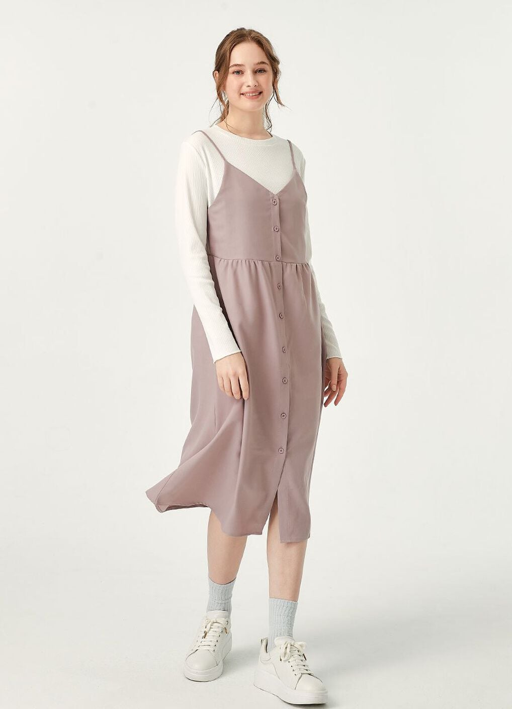 Button-Front Maternity & Nursing Dress, Mauve, hi-res image number 0