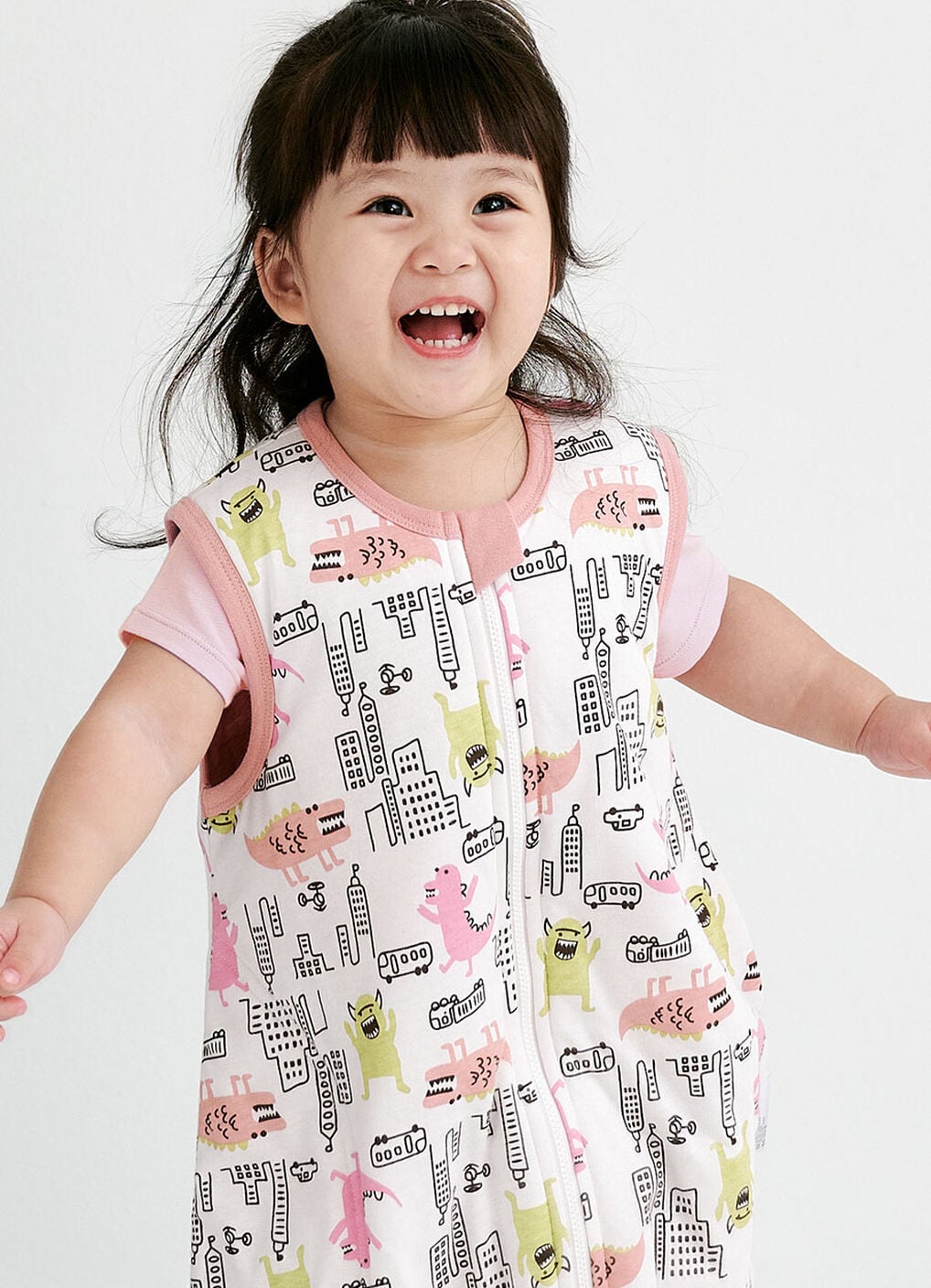 Lightweight Optimum Temp. Sleep Suit-Monster War, Pink, hi-res image number 2