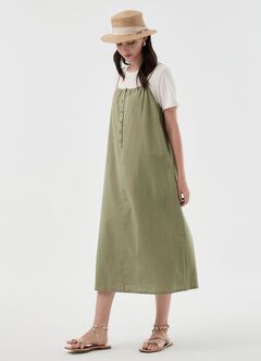Buttoned Short Sleeve Maternity & Nursing Dress, Olive, hi-res