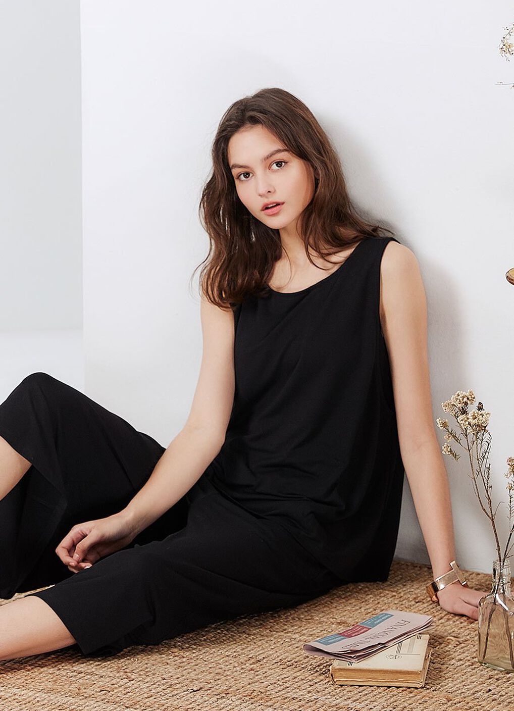 Maternity & Nursing Top Plus Wide Leg Pants Co-Ord Set, Black, hi-res image number 0