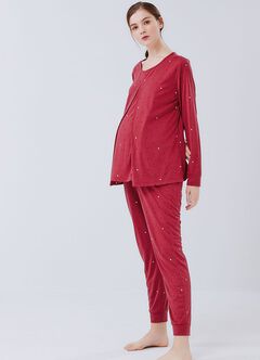 Mickey Dotty Maternity & Nursing Pyjama Set, Brick, hi-res