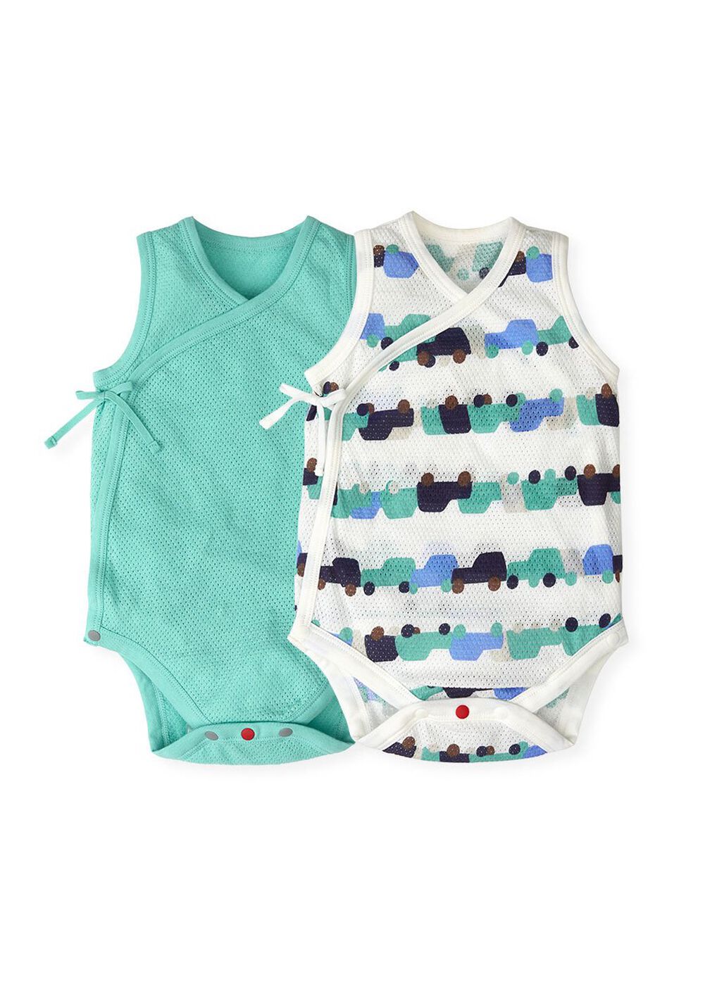 Newborn Cotton Mesh Sleeveless Bodysuit 2 Pack, Sage Green, hi-res image number 0