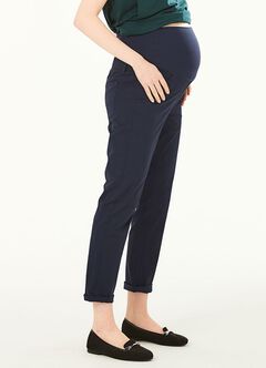 Cotton Maternity Slim Pants, Navy, hi-res
