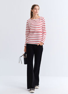 Striped Boat Neck Maternity & Nursing Top, Red, hi-res