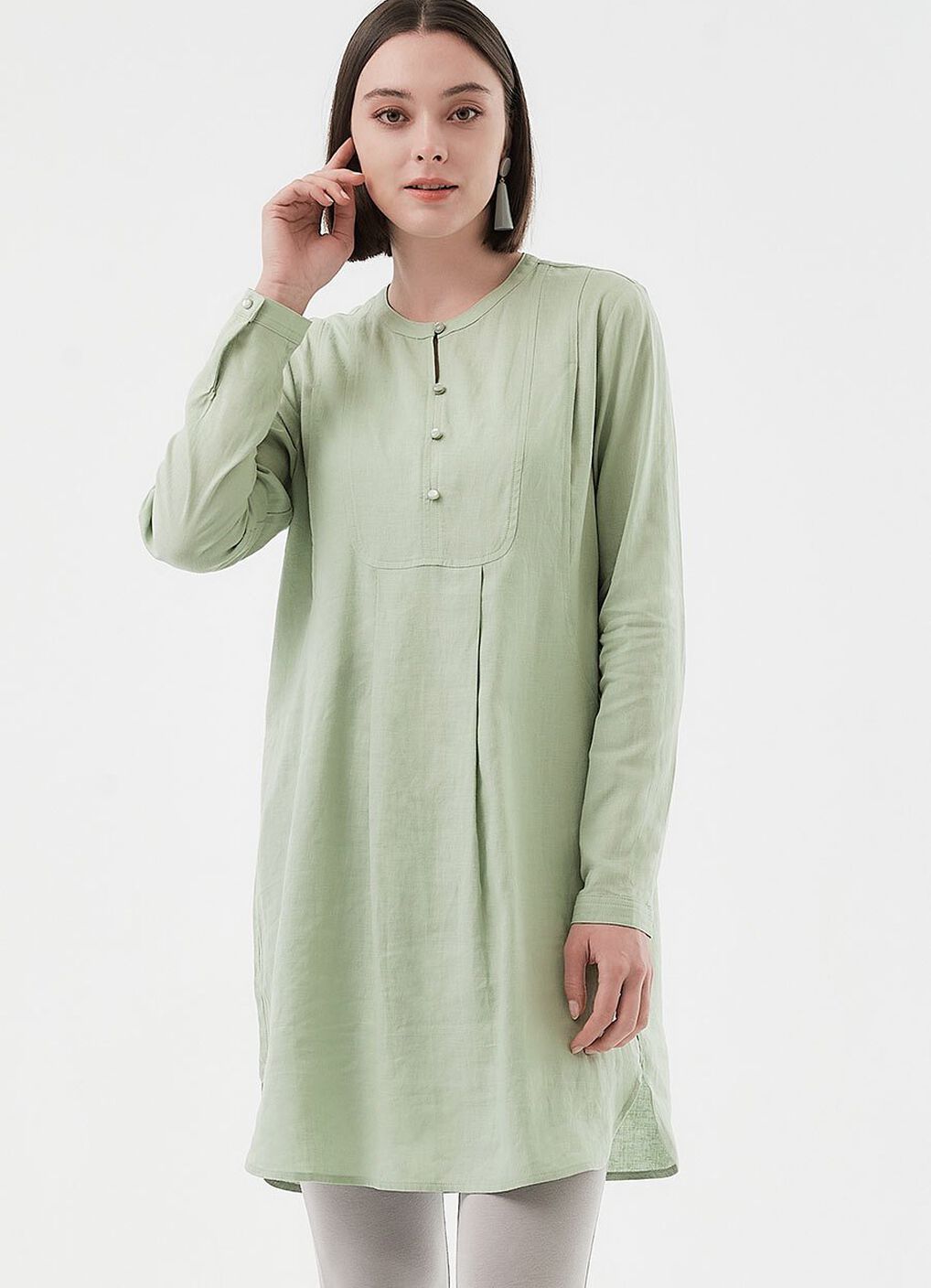 Half Button Round Neck Maternity & Nursing Long Top, Lime, hi-res image number 2