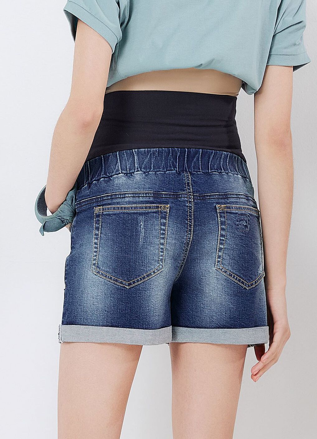 Maternity Ripped Denim Shorts, Navy, hi-res image number 3