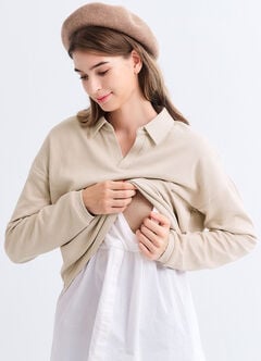 Skipper Collar 2 in 1 Maternity & Nursing Layered Jumper, Cream, hi-res