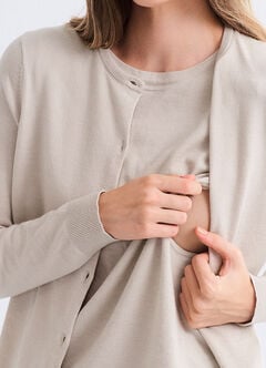 Knitted Crew Neck Maternity & Nursing Cardigan, Cream, hi-res