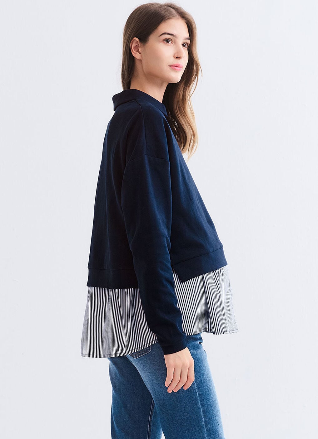 Skipper Collar 2 in 1 Maternity & Nursing Layered Jumper, Navy, hi-res image number 2
