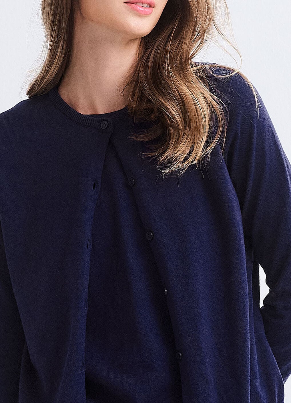 Knitted Crew Neck Maternity & Nursing Cardigan, Navy, hi-res image number 2