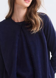 Knitted Crew Neck Maternity & Nursing Cardigan, Navy, hi-res