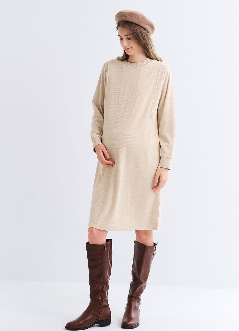 Soft Touch Maternity & Nursing Knit Dress, Cream, hi-res image number 3
