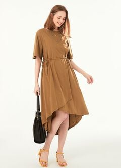 Drapey Maternity & Nursing Midi Dress, Brown, hi-res