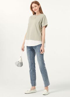 Raw Hem Maternity Slim Straight Jeans, , hi-res